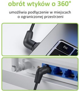 Kabel sieciowy patchcord Cat6a UTP kątowy obrotowy 0,5m slim czarny 5