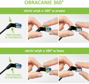 Kabel sieciowy patchcord Cat6a UTP kątowy obrotowy 0,5m slim czarny 6