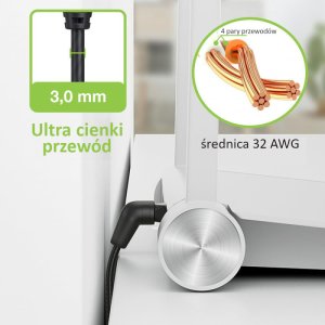 Kabel sieciowy patchcord Cat6a UTP kątowy obrotowy 0,5m slim czarny 10