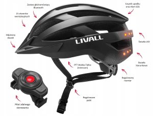 Kask rowerowy MTB Bluetooth 58-62cm LED/SOS/Intercom czarny 4