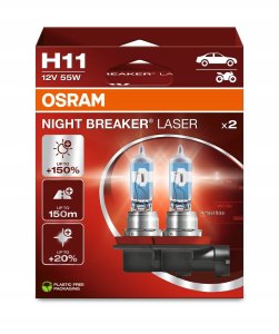 Żarówka (Zestaw 2szt.) H11 12V 55W PGJ 19-2 do 150 m. długości wiązki światła, do 150% większa jasność, do 20% bielsze światło Night Breaker Laser, biała 2