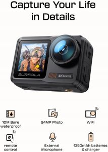 Surfola SF630 Action Cam 4K 60 FPS kamera podwodna sportowa WiFi 1350 mAh 2