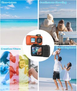 Kamera podwodna MOREXIMI 33FT Wodoodporna 4K 65 MP 64 GB aparat cyfrowy 9