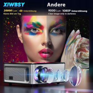 Projektor LCD XIWBSY 4K Full HD 5G WiFi Bluetooth kino domowe 20000 lumenów 3