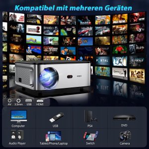 Projektor LCD XIWBSY 4K Full HD 5G WiFi Bluetooth kino domowe 20000 lumenów 7