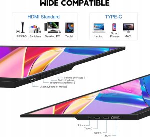 Przenośny ekran dotykowy 15,6 HTNZIR wyświetlacz FHD dodatkowy monitor IPS 4