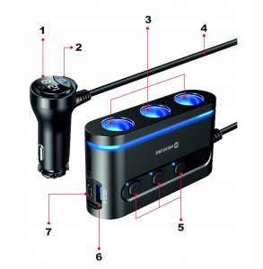 Swissten Car charger 2x USB-C PD / 1x USB-A QA 3.0 / 3x CL 4