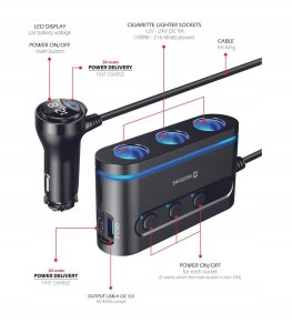Swissten Car charger 2x USB-C PD / 1x USB-A QA 3.0 / 3x CL 9