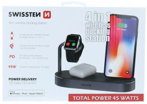 Swistten 4in1 MFI Wireless Docking Station 45W for Apple iPhone / iPod / Apple Watch 3