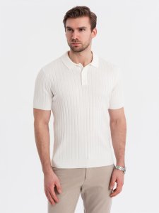 Męska koszulka polo z wiskozą SLIM FIT w pionowy prążek  złamana biel V3 OM-POSS-0143 M 3