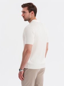Męska koszulka polo z wiskozą SLIM FIT w pionowy prążek  złamana biel V3 OM-POSS-0143 M 5