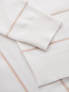 Koszulka polo męska w poziome paski z wiskozą  biało-beżowa V4 OM-POSS-0145 M 9