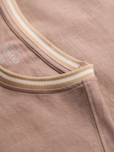 Longsleeve bawełniany męski z dekoltem U w paski i haftem  brązowy V6 OM-LSCL-0128 M 6