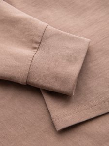 Longsleeve bawełniany męski z dekoltem U w paski i haftem  brązowy V6 OM-LSCL-0128 M 8