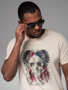 Bawełniany t-shirt męski z nadrukiem w stylu rockowym  kremowy V1 OM-TSPT-0199 XL 1