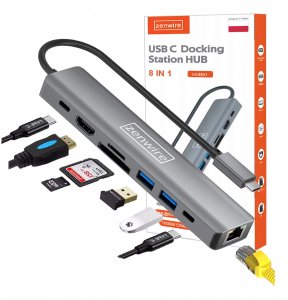 HUB USB-C Przejściówka ADAPTER 8w1 HDMI Gigabit Ethernet Macbook Pro Air M4 1