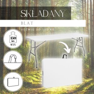 Stół składany cateringowy 180x74 cm stolik ogrodowy turystyczny walizka biały UNIWERSALNY 3