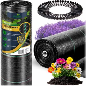 Agrotkanina ogrodowa 1,6 m x 50 m 90 g/m2 + 50 szpilek Plonos - czarna 1