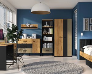 Szafa młodzieżowa COLT 02 2D dąb złoty craft/czarna ML MEBLE 11