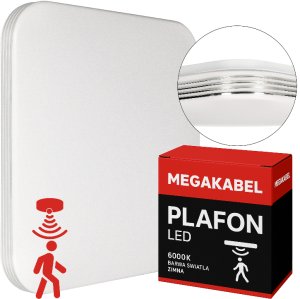 Lampa sufitowa plafon LED 36W kwadrat zimna barwa + CZUJNIK RUCHU PIR CX-33 MEGAKABEL 1