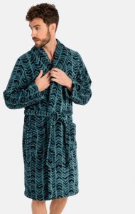 Szlafrok męski polarowy L746307- L długi zielony jodełka 1