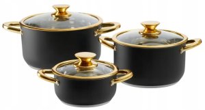 ZESTAW GARNKÓW 68738 ROYAL STELL 6CZ (16/20/24cm) CZARNO-ZŁOTE 1