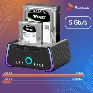 REAGLE Stacja Dokująca Klonująca Dysków 2,5, 3,5 SATA 2x HDD SSD 2x 22TB 6