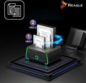 REAGLE Stacja Dokująca Klonująca Dysków 2,5, 3,5 SATA 2x HDD SSD 2x 22TB 8