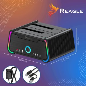 REAGLE Stacja Dokująca Klonująca Dysków 2,5, 3,5 SATA 2x HDD SSD 2x 22TB 9