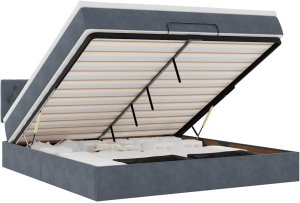 vidaXL Rama łóżka otomana z materacem, szara, 160x200 cm, aksamit 2