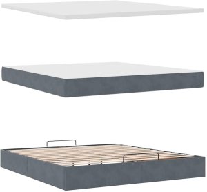 vidaXL Rama łóżka otomana z materacem, szara, 160x200 cm, aksamit 7