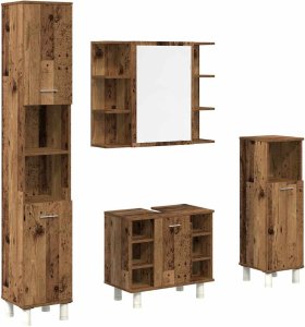 vidaXL 4-częściowy zestaw mebli łazienkowych, stare drewno 2