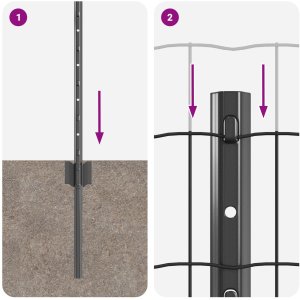 vidaXL Płot Euro z 5 U-Postami Szary 0.6x10 m Stal 9