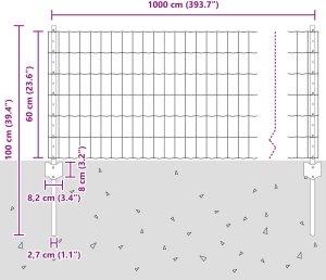 vidaXL Płot Euro z 5 U-Postami Szary 0.6x10 m Stal 10