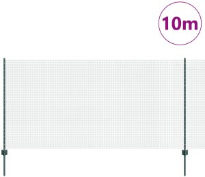 vidaXL Ogrodzenie z siatki spawanej z 5 słupkami U Zielone 1.2x10 m Stal 3