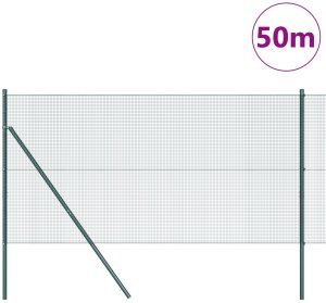 vidaXL Ogrodzenie z drutu spawanego z 13 słupami Zielone 1,4x50 m Stal 3