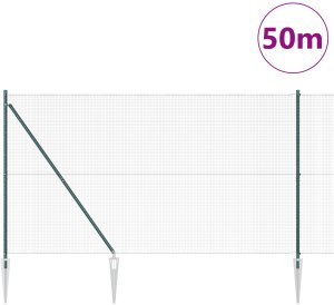 vidaXL Ogrodzenie Zgrzewane  z 13 Pale z Kolcami Zielone 1.5x50 m Stal 3