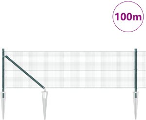 vidaXL Zgrzewane Ogrodzenie Druciane z 13 Słupkami Wbijanymi Zielone 0,5x100 m Stal 3