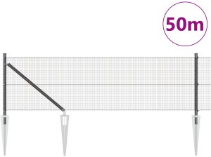 vidaXL Ogrodzenie z drutu spawanego z 13 słupkami ze szpikulcem Szare 0,4x50 m Stal 3
