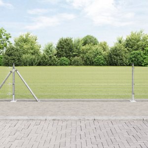 vidaXL Ogrodzenie z drutu spawanego z 7 słupkami z flangą 0.6x10 m ze stali ocynkowanej 1