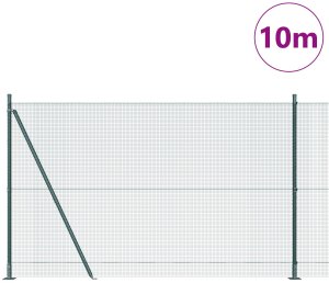 vidaXL Ogrodzenie z drutu spawanego z 7 słupkami z flanszą Zielone 1,6x10 m Stal 3