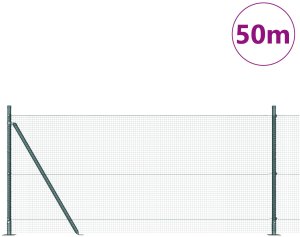 vidaXL Ogrodzenie z drutu spawanego z 13 słupkami ze flandrami Zielone 0.8x50 m Stalowe 3