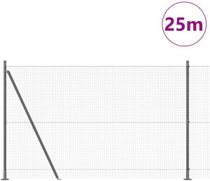 vidaXL Ogrodzenie spawane z 13 słupkami z kołnierzami Szary 1.4x25 m Stal 3