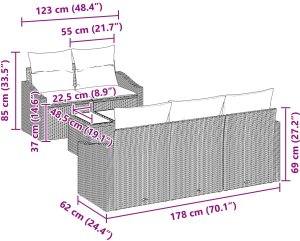 vidaXL Zestaw 6-częściowy sof ogrodowych z poduszkami Jasnoszary Rattan i poliester 7
