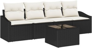 vidaXL Zestaw Jadalny 5 Elementów z Poduszkami Czarny Polirattan 2