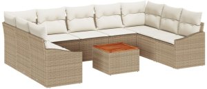 vidaXL 10-elementowy zestaw kanap ogrodowych z poduszkami beżowy polirattan akacjowy 2