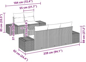 vidaXL Zestaw 6 elementów sof ogrodowych z poduszkami Beżowy Rattan Akacja 10