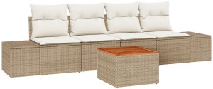 vidaXL Zestaw 5 Części Sofy Ogrodowej z Poduszkami Beżowy Polirattan Akacja 2