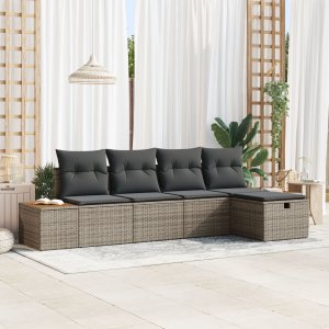 vidaXL Zestaw 5 Częściowych Sof Ogrodowych z Poduszkami Szary Rattan Poli 1