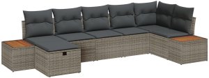 vidaXL 7-częściowy zestaw sof ogrodowych z poduszkami Szary Polirattan 2
